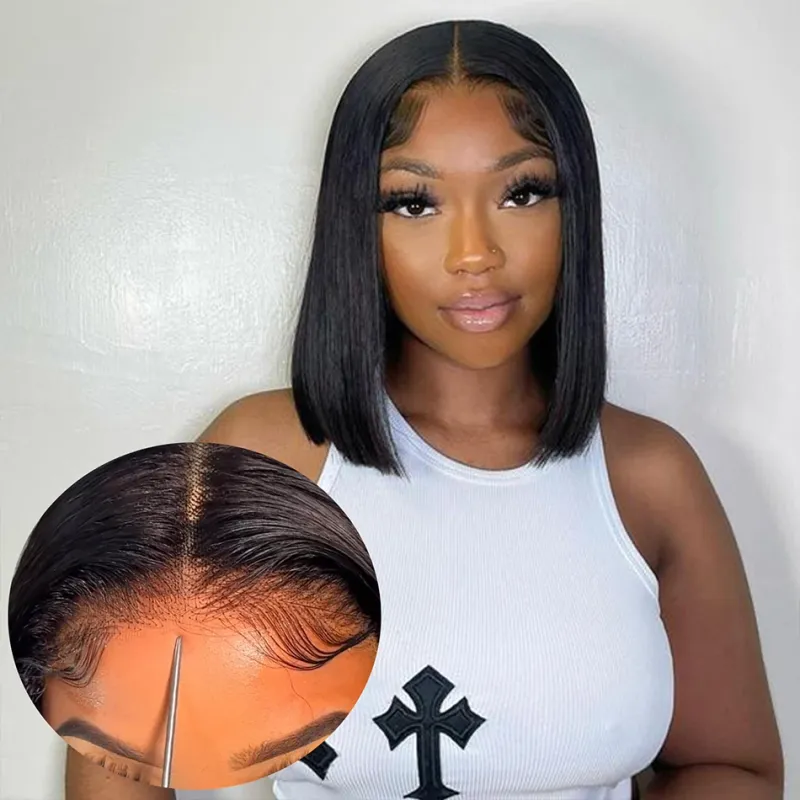 Bobs Human Hair Lace Frontal Glueless Wig Straight Bob Hd Lace 13X4_voghion.com