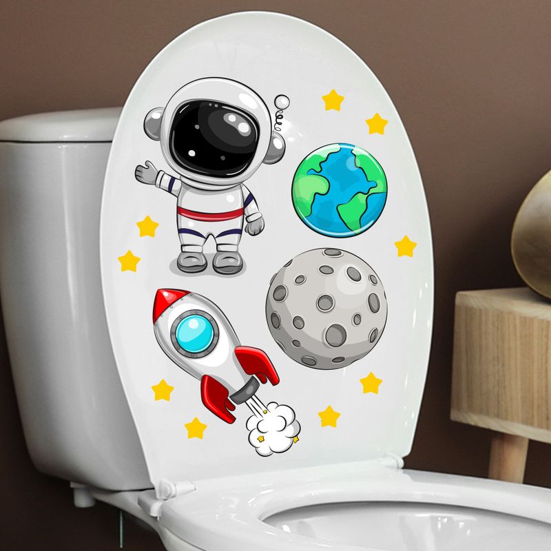 Astronaut lunar PVC decorative frosted N1832 toilet lid wall sticker_voghion.com