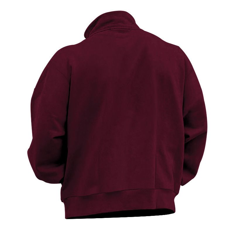 Felpa da uomo con collo alto e cerniera a un quarto - Pullover foderato in pile dalla vestibilità comoda per un look casual e sportivo (bianco, nero, cammello, rosso, vino, albicocca)_voghion.com