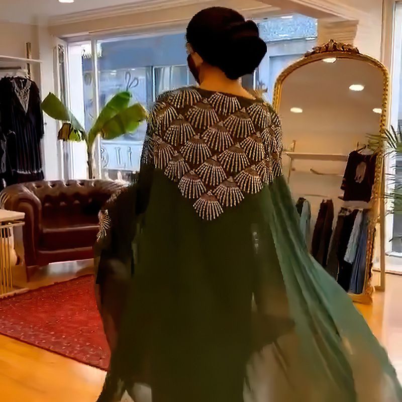 Women's Clothing Chiffon Heavy Hot Diamond Beaded Robe Muslim Large Size Dress_voghion.com