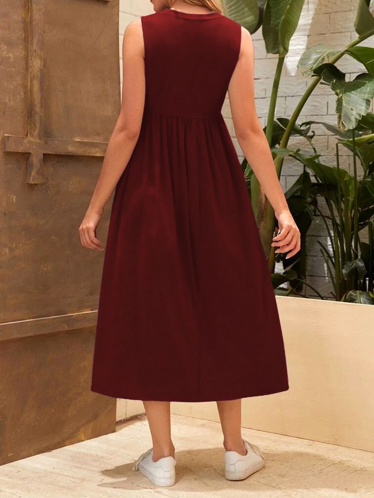 2024 New Casual Soft and Comfortable Solid Color Sleeveless Pregnant Women's Dress_voghion.com