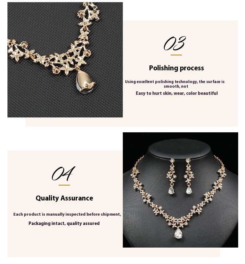Conjunto de dos piezas de collar y pendientes de novia coreana para mujer, colgante corto en forma de gota y cadena de clavícula versátil_voghion.com