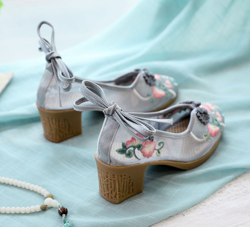 High Heels, bestickte Stoffsohlen aus Kuhsehnen, Damenschuhe können mit Gazeröcken, Qipao, Teekleidung usw. kombiniert werden_voghion.com