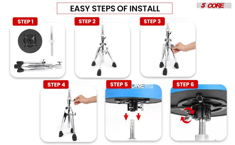 5 CORE Drum Throne Padded Guitar Stool Height Adjustable Heavy Duty Music Chair Seat Universal for Adults & Kids with Anti Slip Rubber Feet - DS CH BL_voghion.com