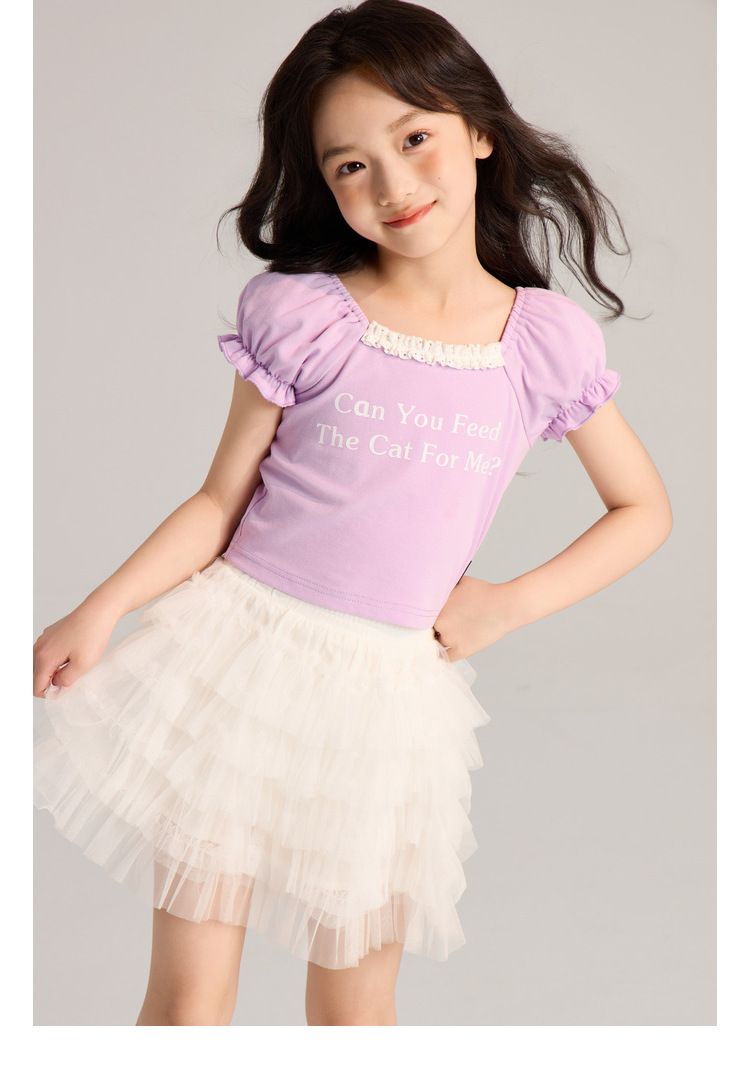 Ropa para niños Verano Nuevo Simple Transpirable Letra Estampado Casual Encaje Mangas cortas_voghion.com