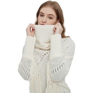 European and American shawl women's spring, autumn and winter new solid color striped tassel hooded cape_voghion.com