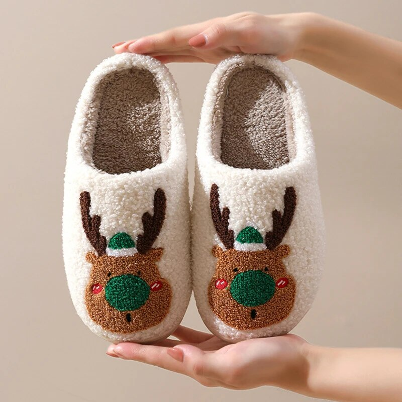 New Christmas Women Elk Cotton House Girl Fur Cute Cushion Slides Bedroom Ladies Men Plush Shoes Winter Slippers_voghion.com