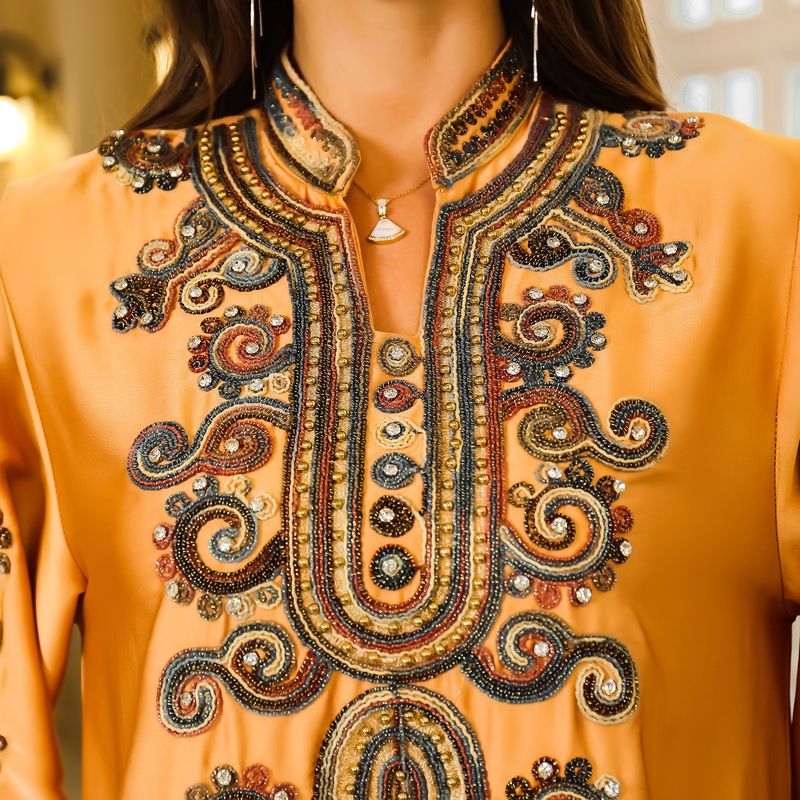 Női ruházat Közel-Kelet Musilin Arab Szaúd-Dubai Hímzett Köntös Abaya Kötél Hímzés Ruha_voghion.com