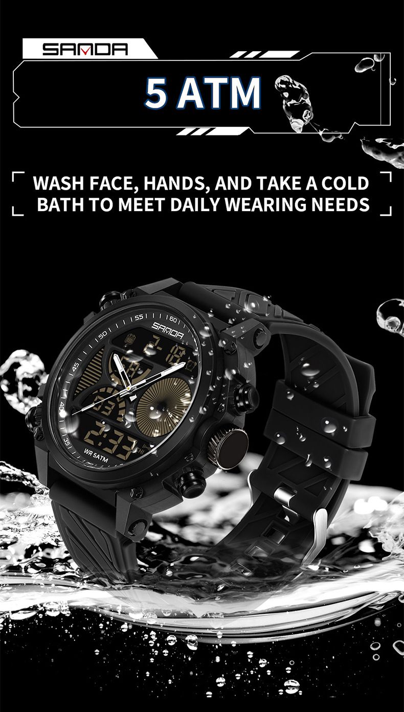 Men's Sports Watch With Dual Display, Luminous Hands, 50m Waterproof, Alarm, Stopwatch, Week & Date Outdoor Activities Dual Display Electronic Watch_voghion.com