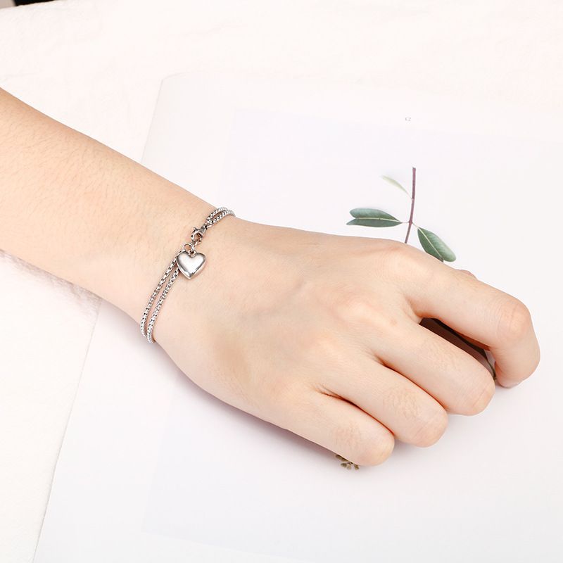 Damesmykker Rustfritt stål Jenter Mote Gyllent hjerteformet dobbeltlags armbånd Strandferie Geometrisk Titanstålsmykker_voghion.com
