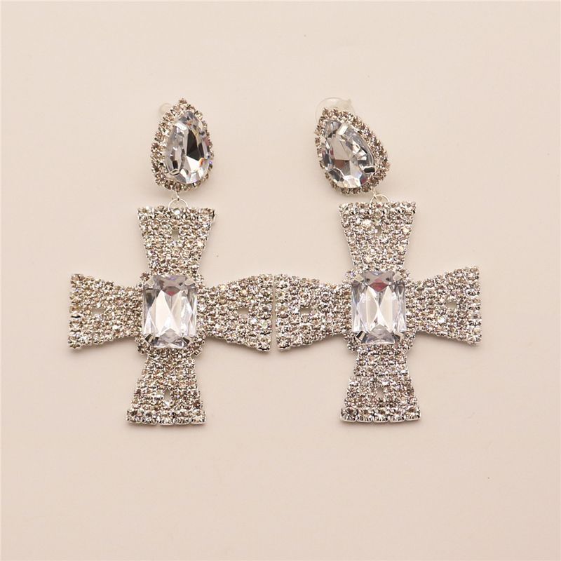 Orecchini da donna con croce di strass scintillanti, pendenti in cristallo super scintillante_voghion.com