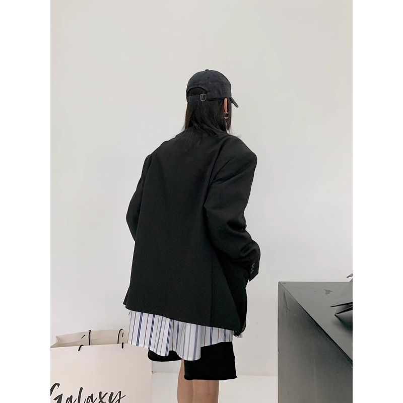Kadınlar İçin Siyah Küçük Blazer 2025 Yeni İlkbahar ve Sonbahar Modası Trend Büyük Boy Günlük Üst Sınıf Takım Elbise_voghion.com