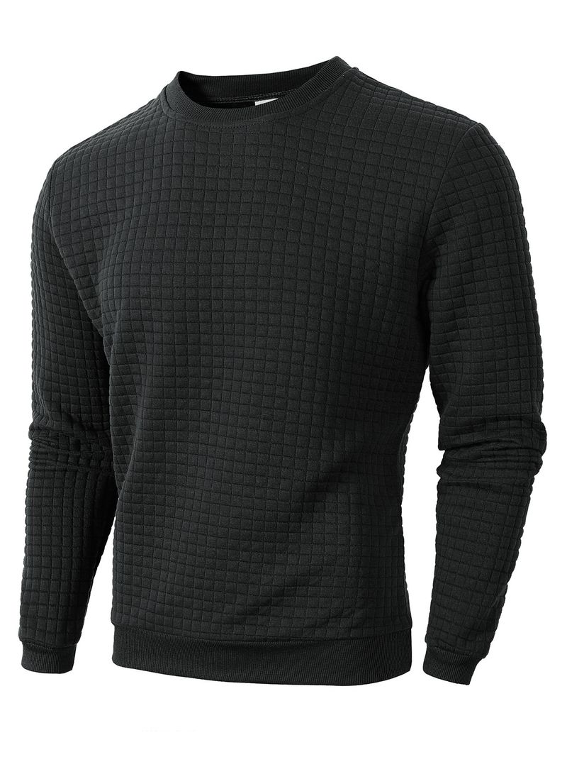 Ropa para hombre, otoño e invierno, camisa informal ajustada para hombre, camiseta de manga larga con cuello redondo y diseño de gofre_voghion.com