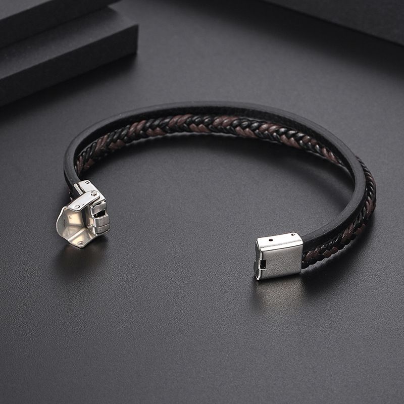IMI Titanium Steel Braided Leather Bracelet For Men - Stylish Multi-Loop Wristband, Adjustable & Durable, Unisex Fashion Accessory YL254_voghion.com