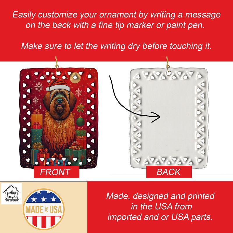 Briard Holiday Christmas Porcelain Ornament Christmas Tree Hanging Decorations For Home Christmas Holiday, Rectangle, Gift, Multicolor_voghion.com