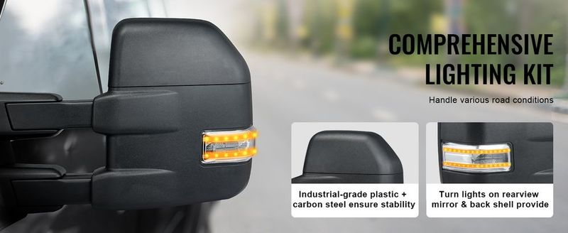 VEVOR Towing Mirrors Fit For 2015-2018 Ford F150, Power Heated With Signal Light LED Arrow Signal Light & Puddle Light, Plane & Convex Glass, Manual Controlling Telescoping Folding, Black_voghion.com