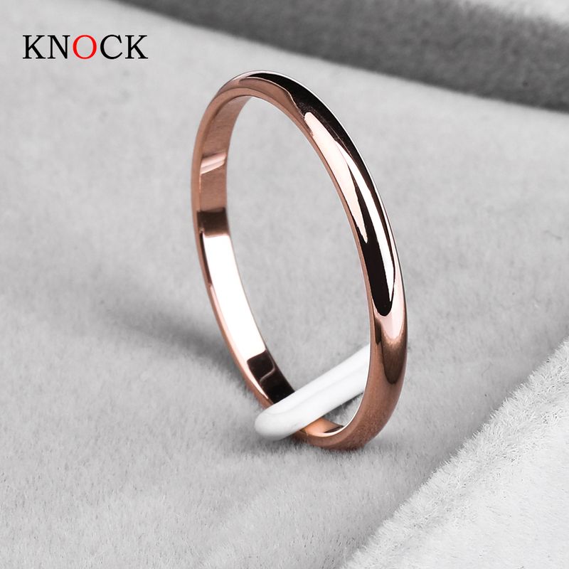 Moda KNOCK Titanio Acciaio Oro Rosa Anti-allergia Liscio Semplice Matrimonio Coppie Anelli Bigiotteria per Uomo o Donna Regalo_voghion.com
