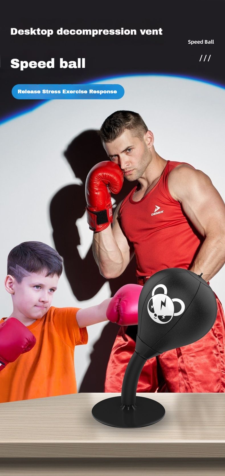 Boks stołowy speed ball reakcja cel walki dzieci, dzieci, dorośli dekompresja trening domowySprzęt treningowy_voghion.com