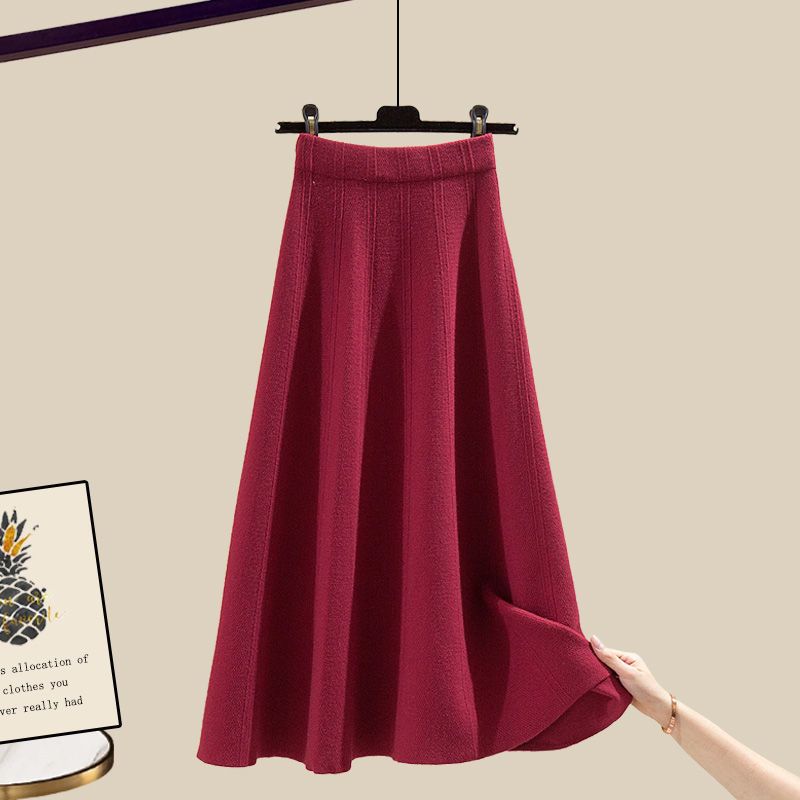 Ropa de mujer, nuevo estilo, suéteres holgados que reducen la edad, cintura alta, falda de largo medio, traje de dos piezas_voghion.com