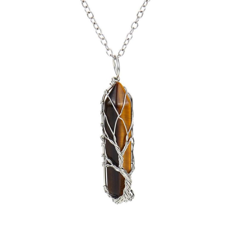 Handcrafted Tree Of Life Pendant Necklace With Natural Crystal Prisms - Elegant Boho Jewelry For Women (Multiple Stone Options Available)_voghion.com