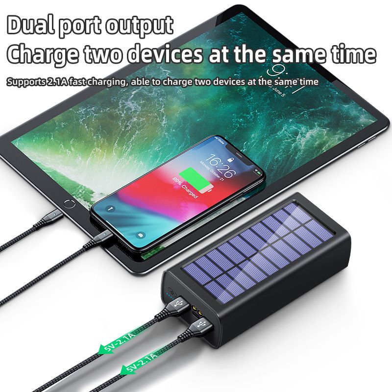 100000mAh Solar Power Bank With Dual LED Lights - 22.5W Fast Charging, Portable Outdoor Charger_voghion.com