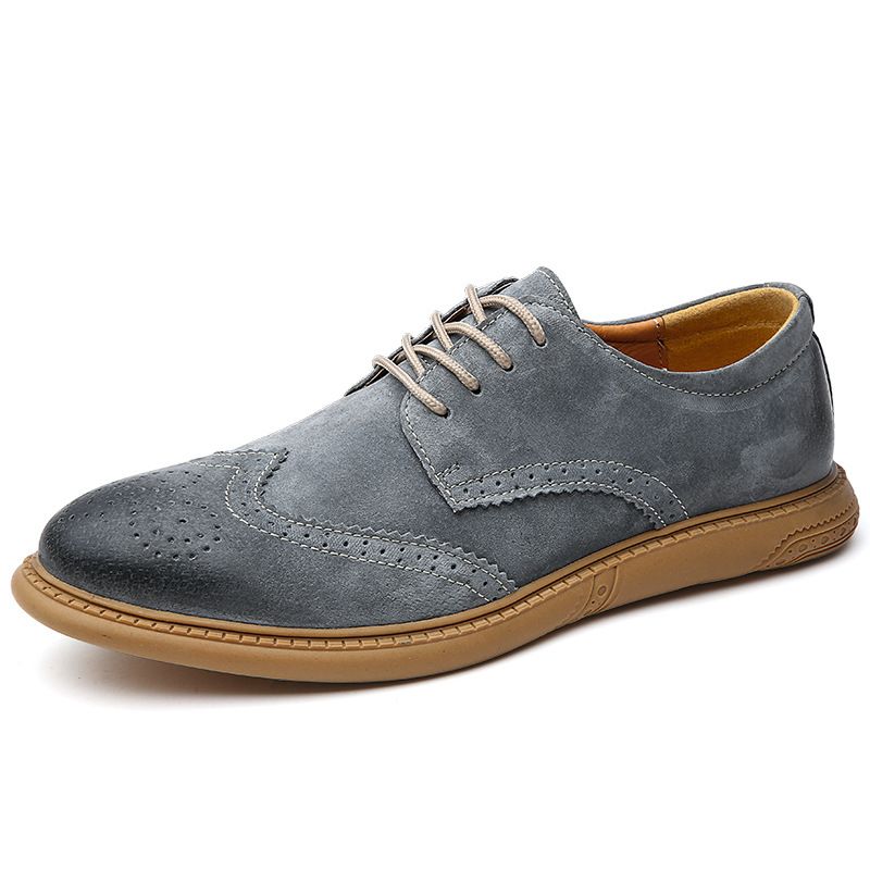Tüm Mevsimlere Uygun Yeni Büyük Beden Erkek Brogue Günlük Tek İngiliz İş Süet Nubuk Deri Ayakkabı_voghion.com