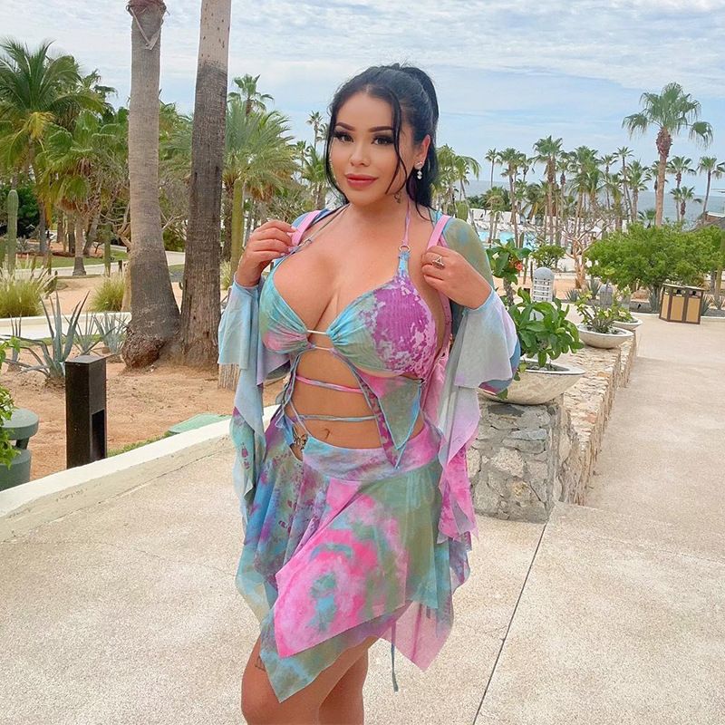 W092ST Hot Girl 2025 Spring New Fashion Long Sleeve Colorful Print Tie-Up Crop Top Short Women's Set_voghion.com