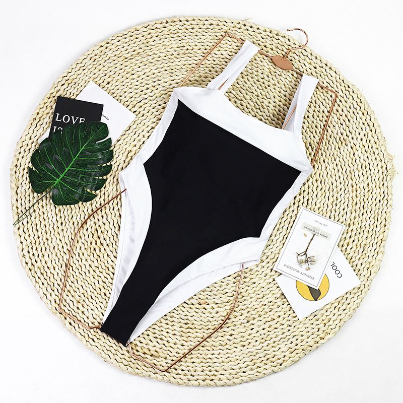Maillot de bain une pièce dos nu noir et blanc pour femme_voghion.com