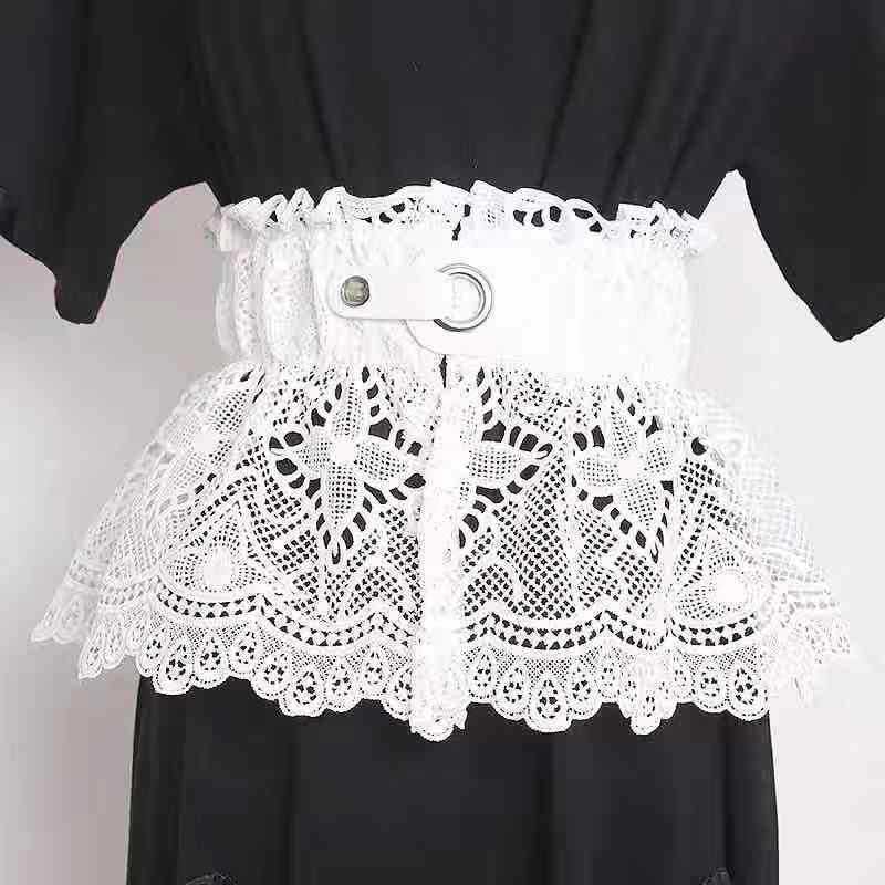 Cintura larga in pizzo testurizzata per donna, cintura elastica in vita, versatile capospalla, abito decorativo con un senso del design_voghion.com
