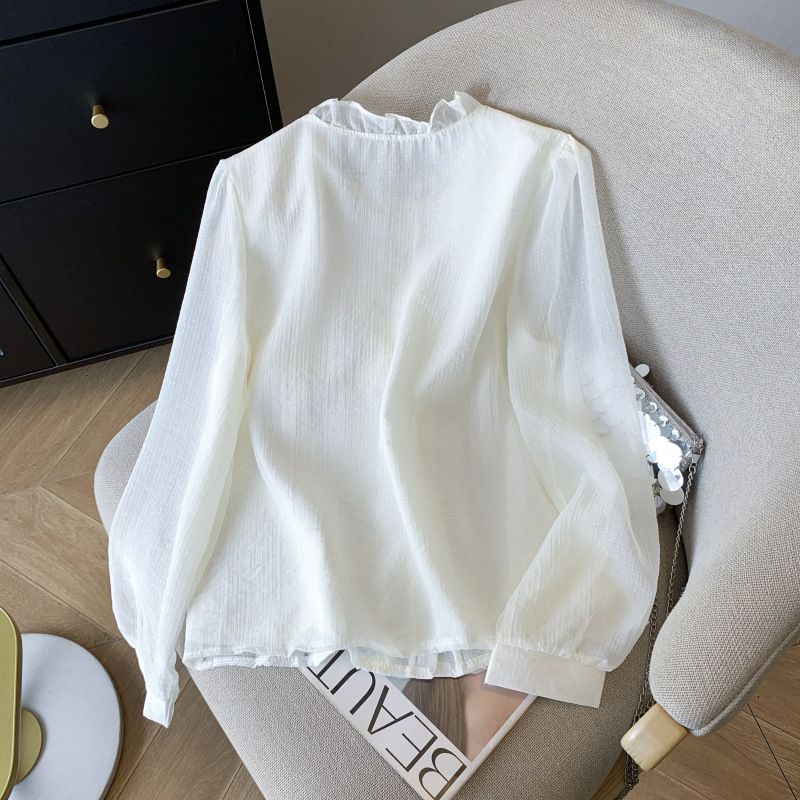 Camicia con fiocco arricciato dolce da donna_voghion.com