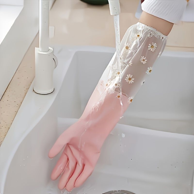 Durable Waterproof PVC Cleaning Non-Slip Dishwashing For Kitchen Household Laundry Multipurpose Utility Gloves_voghion.com