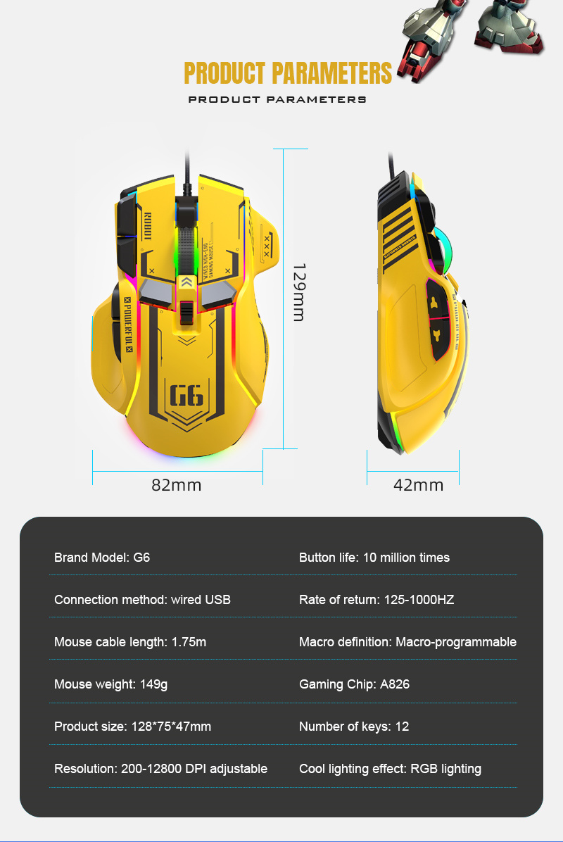 Mechanische G-Maus mit Kabel, RGB-Programmierung, Dazzle-Leuchttaste, sechs Gänge, DPI, USB-Computer, Notebook-Programmierung, RB niedrig_voghion.com