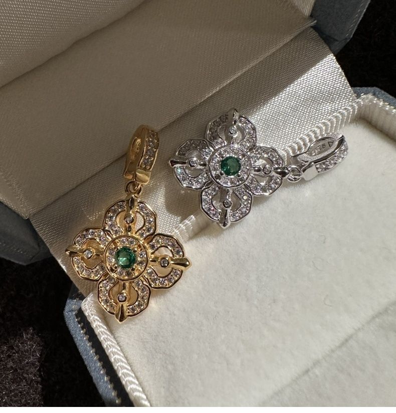 Ciondolo in argento sterling S925 con zircone verde chiaro di lusso, semplice, alla moda, vintage, elegante, intagliato_voghion.com