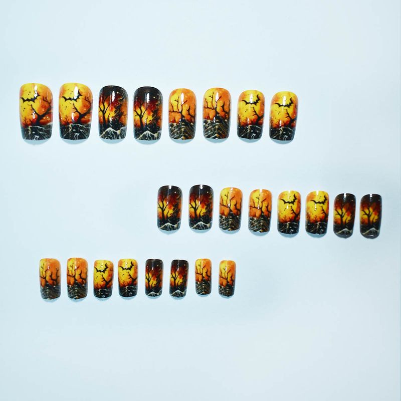 Európai és amerikai viselhető körmök édes, hűvös, sötét denevér halott fa európai négyzet alakú rövid műköröm késztermék_voghion.com