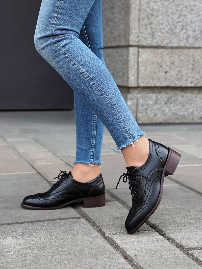 Plus-size lente enkel schoenen vintage Britse kleur contrast Braddock diepe veterschoenen damesschoenen_voghion.com
