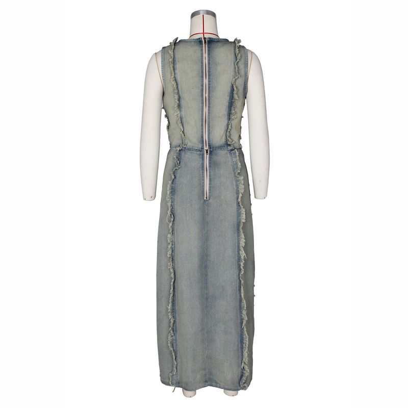 Women’s Clothing women's denim suits, cross border women's fashion, personalized hand worn vest, high slit denim skirt suit_voghion.com