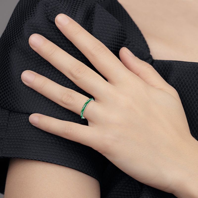 Sterling Silver Stackable Expressions Green Enamel Ring_voghion.com