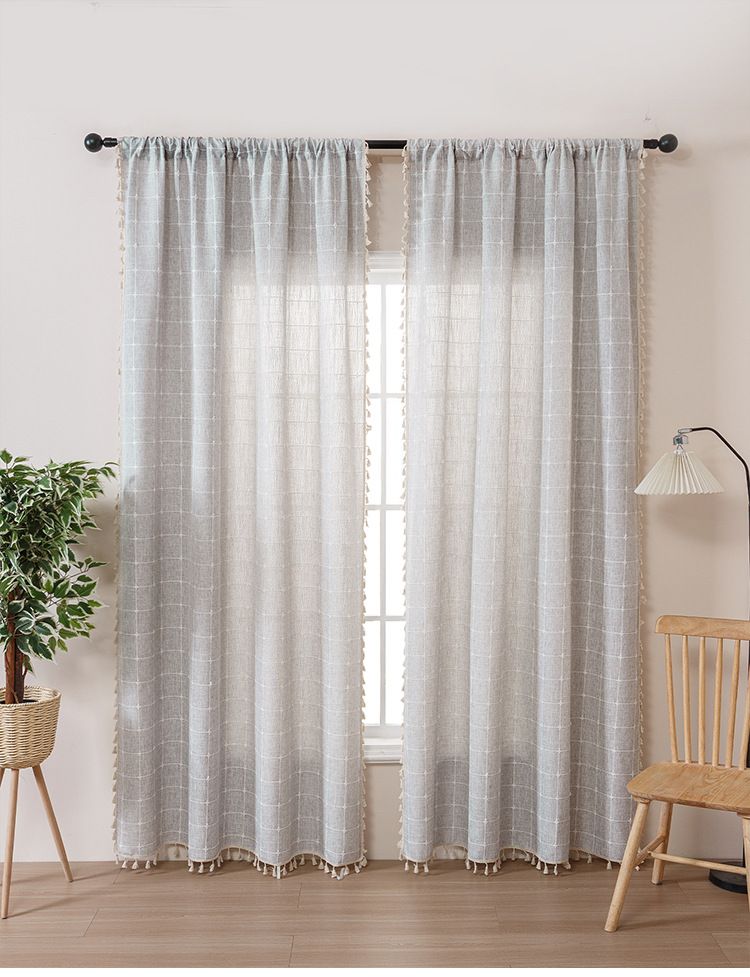 Modern Semi-Sheer Embroidered Curtains For Living Room & Bedroom, Poly-Cotton Blend Light Filtering Drapes In Serene Gray & Sunset Orange, 3 Sizes_voghion.com