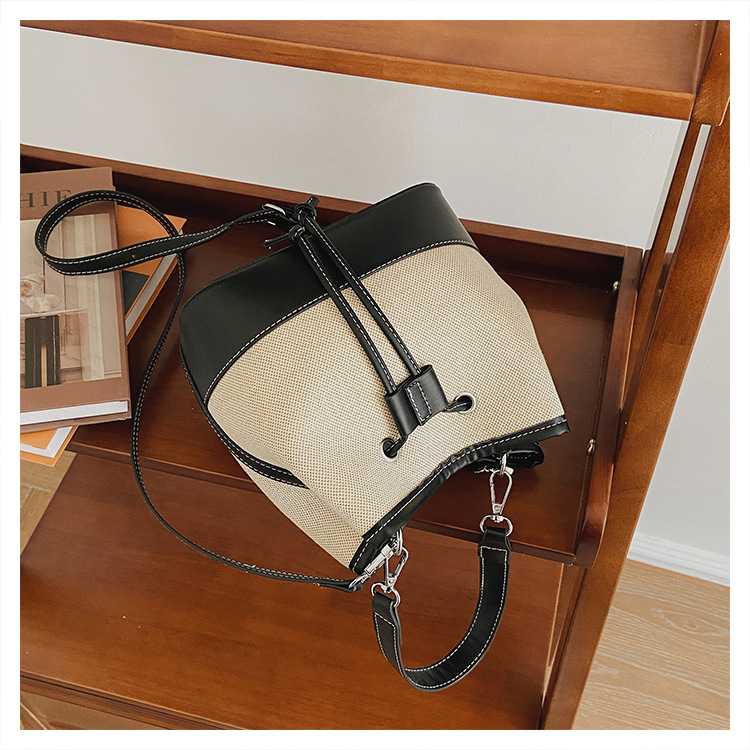 Bolsa feminina nova moda bolsa transversal oblíqua com cordão patchwork bolsa balde de lona_voghion.com