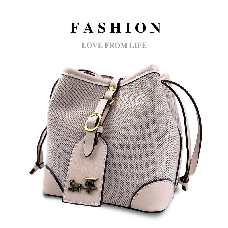 Neue, farblich passende Eimertasche aus Canvas mit Kordelzug für Damen mit einer Schulter und diagonaler Nische, vielseitige Sommertasche_voghion.com