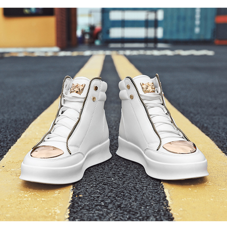 Herrenschuhe High-Top-Sneakers aus Metall, lässige Lederstiefel, Hip-Hop-Schuhe_voghion.com
