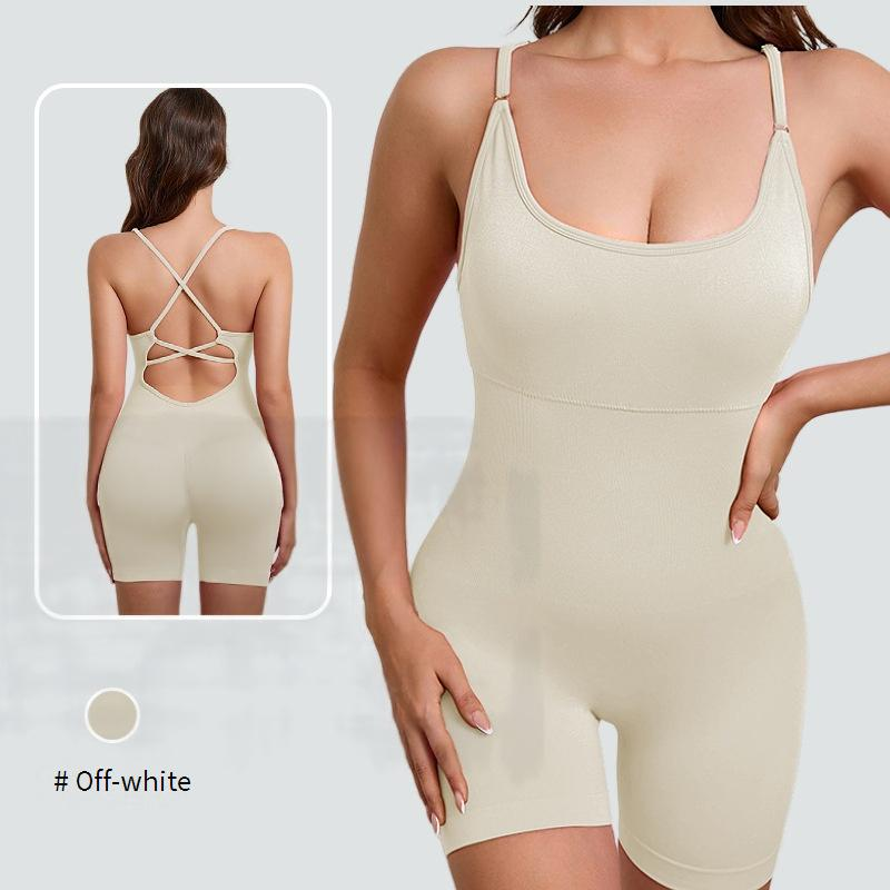 Combinaison de yoga une pièce pour femme avec coussinet de poitrine amovible, dos respirant, décontractée, sport, modelage du corps_voghion.com