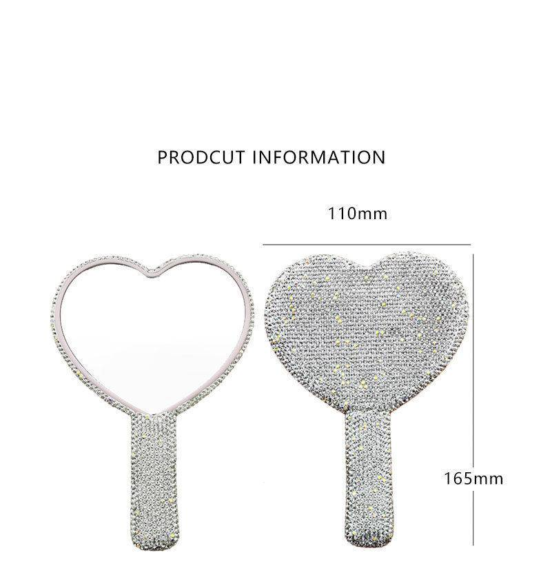 Heart-Shaped Handheld Vanity Mirror With Diamond Accents – Elegant PU Frame Makeup Mirror For Dressing Table, Gift-Ready Packaging_voghion.com
