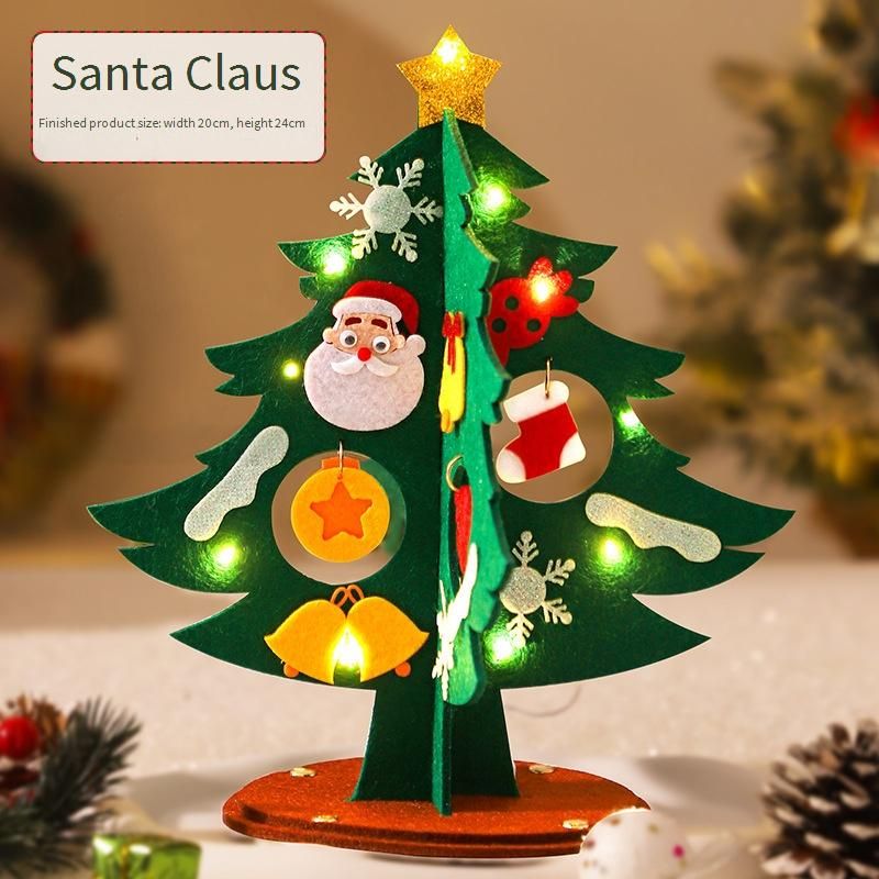 Christmas Mini Tree Decorations With Lights DIY Holiday Craft Kit For Kids Small Festive (24cm Random Styles: Santa Penguin Reindeer Snowman)_voghion.com