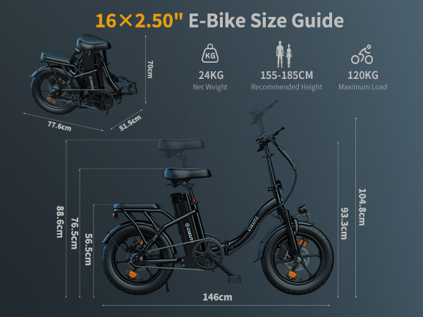 ESKUTE D100 Faltbares Elektrofahrrad 16 Zoll mit abnehmbarer 36V 13Ah Batterie_voghion.com