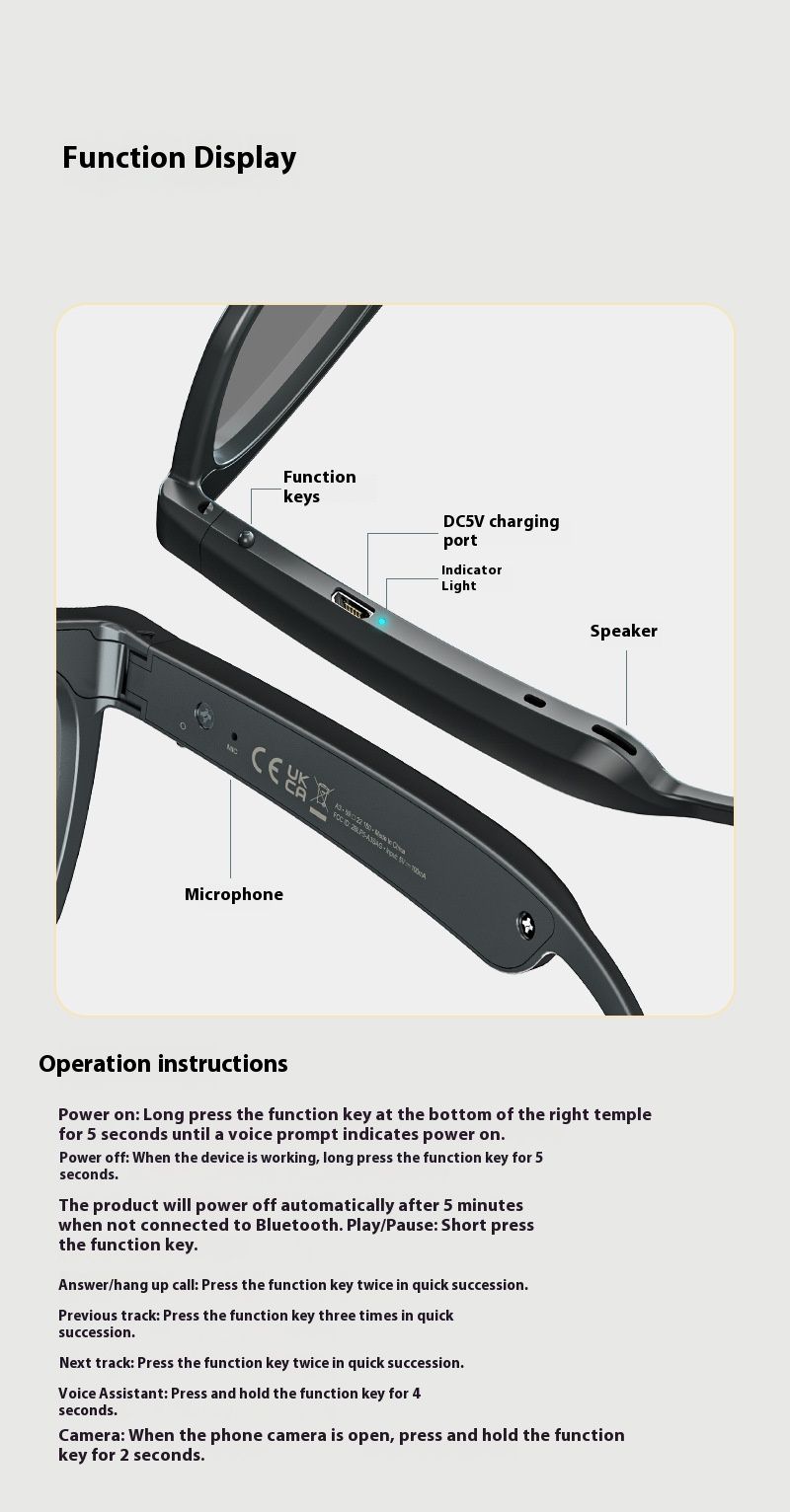 Smart Bluetooth Glasses With HD Sound, Anti-Blue Light & Polarized Lenses, Wireless Audio Eyewear For Music & Calls, Lightweight Frame (36g)_voghion.com