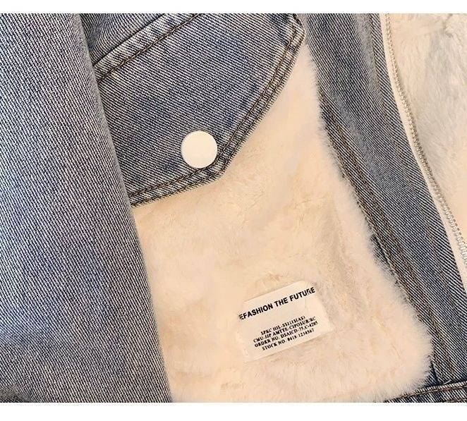 Women's Fleece-Lined Denim Jacket - Winter Short Coat, Oversized Fit, Warm & Stylish For Petite To Plus Size (White, Grey)_voghion.com