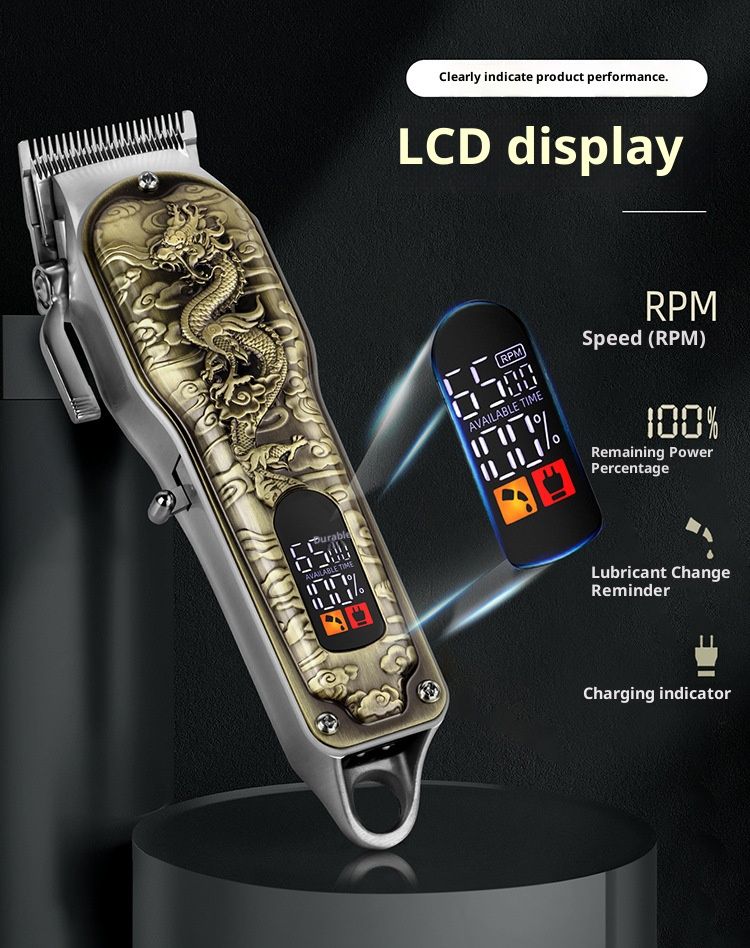 Professioneller kabelloser Haarschneider für Herren – Wiederaufladbarer Elektrorasierer mit LCD-Display, Stahlklingen und 3 Führungskämmen_voghion.com