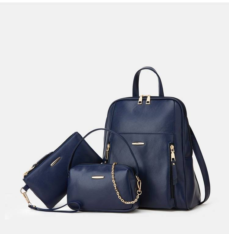 Stylish 3-Piece Tote & Backpack Set For Women - PU Leather Crossbody & Shoulder Bags With Detachable Straps (Black/Brown/Blue/Beige)_voghion.com