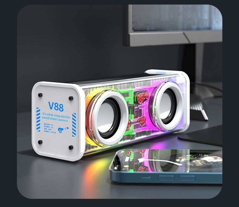 Advanced V88 Internet Celebrity Transparent Mech Cyberpunk Dual Speaker Large Desktop Audio Bluetooth_voghion.com